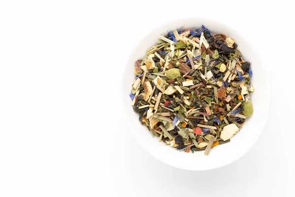 Herbal tea on a white background. Top view. — Stock Photo, Image