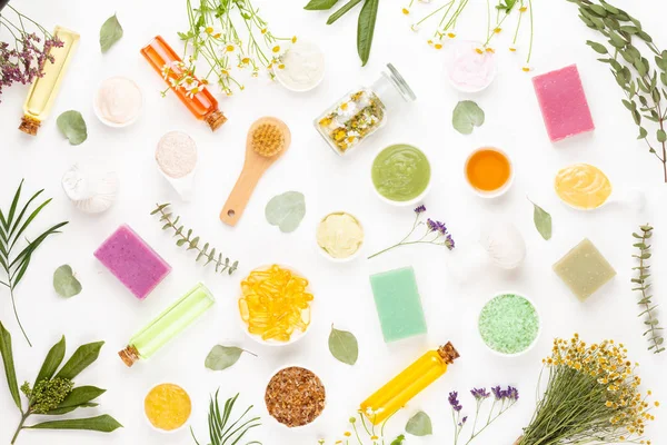 Spa aromaterapi çiçek arka plan, düz yatıyordu.