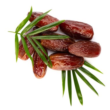 Kuru tarihler beyaz arkaplanda izole edilmiş. Üst Manzara. Düz yatıyordu.