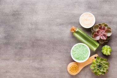 El yapımı biyo-kozmetik ve kaktüs kompozitli spa arka planı