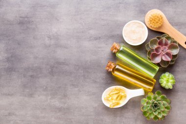 El yapımı biyo-kozmetik ve kaktüs kompozitli spa arka planı