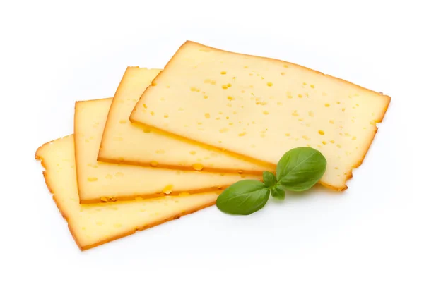 Fette di formaggio isolate sullo sfondo bianco . — Foto Stock