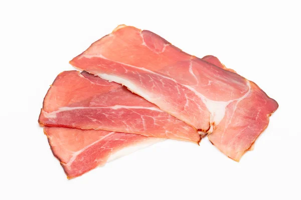 Hamon sliced on white background. Spanisch traditional meat. — Stock Photo, Image