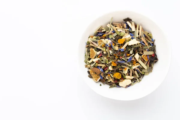 Herbal tea on a white background. Top view. — Stock Photo, Image