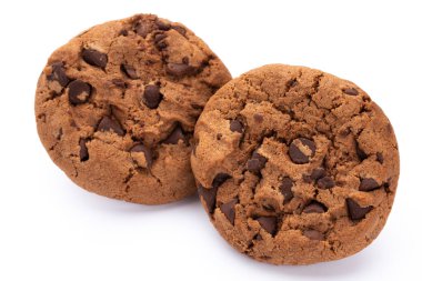 Beyaz arka plan üzerinde izole çikolatalı kurabiye. Tatlı biscu