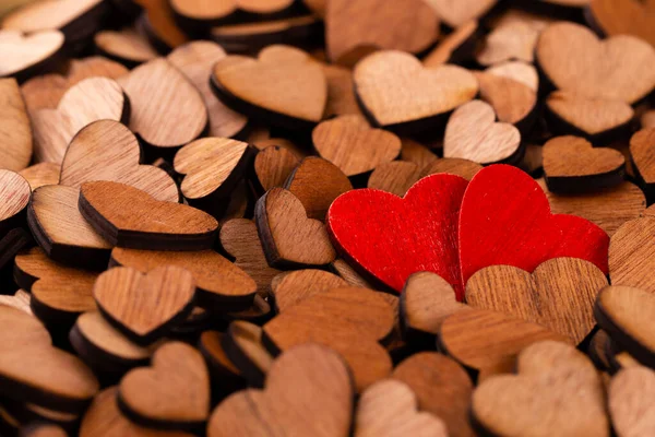 Bakgrund Trä Hjärtan Rött Hjärta Hel Del Dekorativa Trä Hjärtan — Stockfoto
