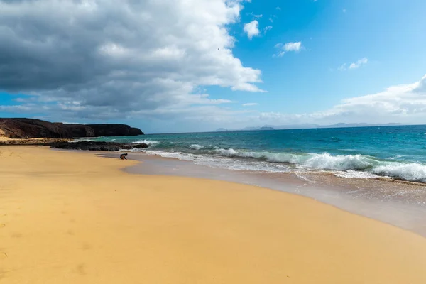 Panorama Över Lanzarotes Vackra Strand Och Tropiska Hav Kanarieöarna — Stockfoto