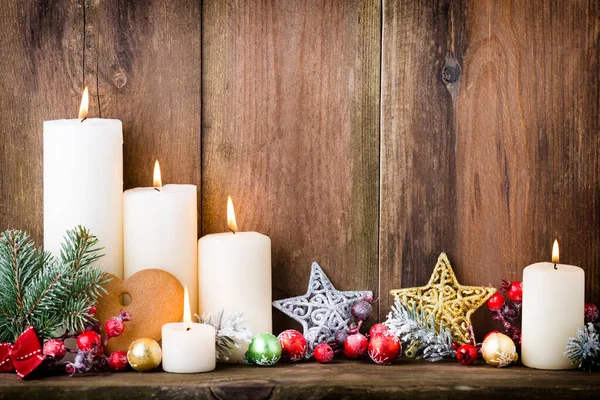 Candele Dell Avvento Natale Con Decorazioni Festive — Foto Stock