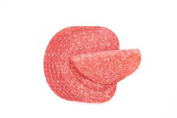 Salame Affumicato Fette Salsiccia Isolato Sfondo Bianco — Foto Stock