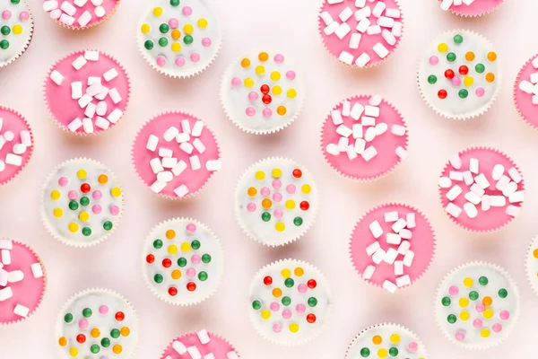 Multiple Colorful Nicely Decorated Muffins White Background Top View — Stock Photo, Image