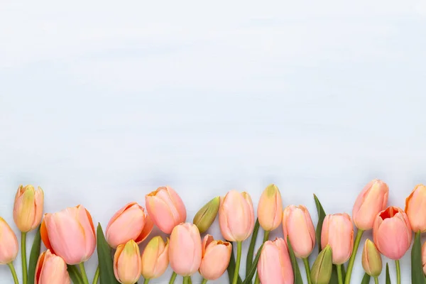 Różowy Tulipan Drewnianym Tle Vintage Karta Okolicznościowa Dnia Matki — Zdjęcie stockowe