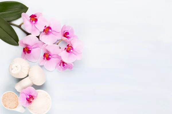 Spa Aromatherapy Background Flat Lay Various Beauty Care Products Decorated — Stock Photo, Image