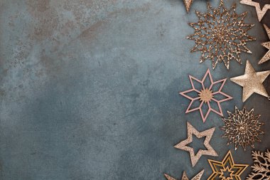 Şablon tasarımı için Noel yıldızı dekorasyon koleksiyonu. Yukarıdan bak. Düz yatıyordu
