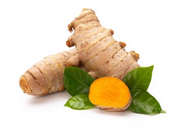 Zerdeçal, Curcuma longa Linn, rizom beyaz arkaplanda izole.