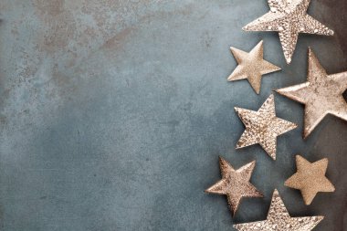 Şablon tasarımı için Noel yıldızı dekorasyon koleksiyonu. Yukarıdan bak. Düz yatıyordu