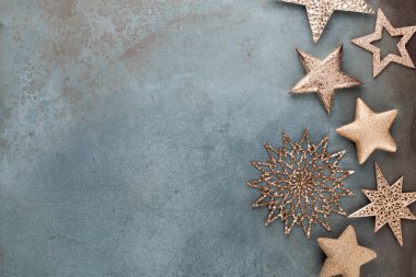 Şablon tasarımı için Noel yıldızı dekorasyon koleksiyonu. Yukarıdan bak. Düz yatıyordu