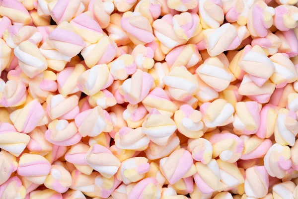 Kleurrijke Marshmallows Achtergrond Met Kopieerruimte Bovenaanzicht Vlakke Plaat — Stockfoto