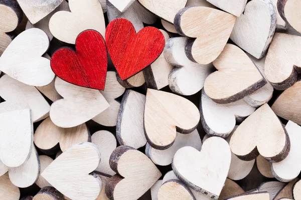 Alla Hjärtans Dag Bakgrund Med Vit Ände Röda Hjärtan Trä — Stockfoto