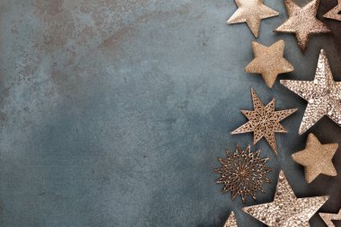 Şablon tasarımı için Noel yıldızı dekorasyon koleksiyonu. Yukarıdan bak. Düz yatıyordu