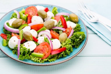 Taze sebze salatası. Caprese. Caprese salatası. İtalyan salatası. Akdeniz salatası. İtalyan mutfağı.