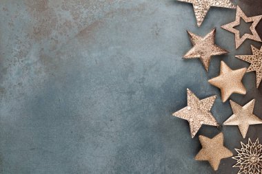 Şablon tasarımı için Noel yıldızı dekorasyon koleksiyonu. Yukarıdan bak. Düz yatıyordu