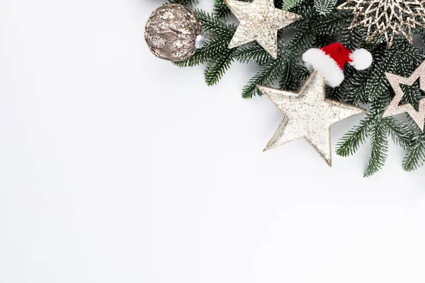 Christmas Composition Fir Tree Branches White Background — Stock Photo, Image