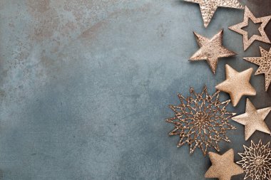 Şablon tasarımı için Noel yıldızı dekorasyon koleksiyonu. Yukarıdan bak. Düz yatıyordu