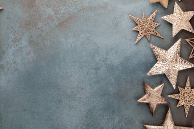 Şablon tasarımı için Noel yıldızı dekorasyon koleksiyonu. Yukarıdan bak. Düz yatıyordu