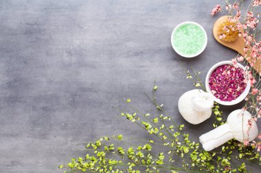 Spa doğal cilt bakım ürünleri arka plan alan, kozmetik ürünler - krem, yağ ve bal yaratıcı düzen.