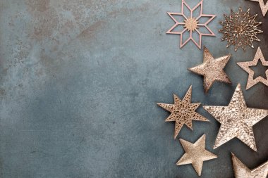 Şablon tasarımı için Noel yıldızı dekorasyon koleksiyonu. Yukarıdan bak. Düz yatıyordu
