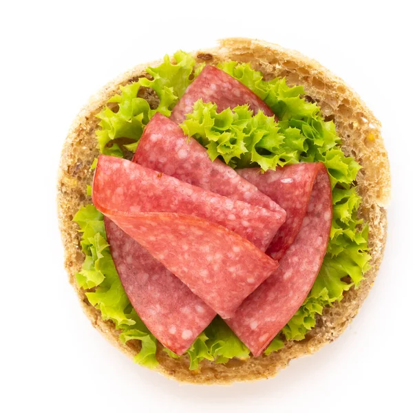 Sandwich Saucisse Salami Sur Fond Blanc — Photo