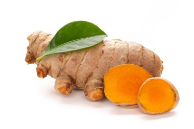 Zerdeçal, Curcuma longa Linn, rizom beyaz arkaplanda izole.
