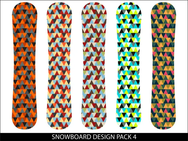 Snowboard Desain Paket Vektor Dengan Pola Geometris - Stok Vektor