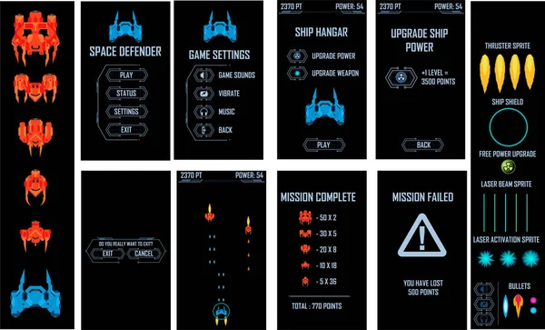 Uzay Gemisi Video Oyun Vektör Paketi Tüm Ekranlar Öğeleri Dahil Vektör Grafikler