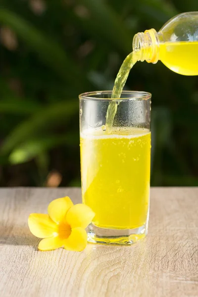 glass with  drink stand on a table on a green background