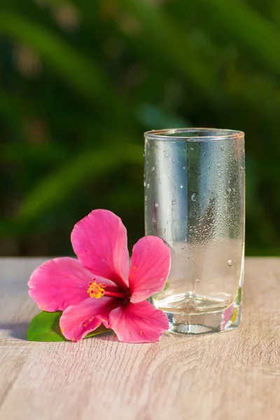 glass with  drink stand on a table on a green background