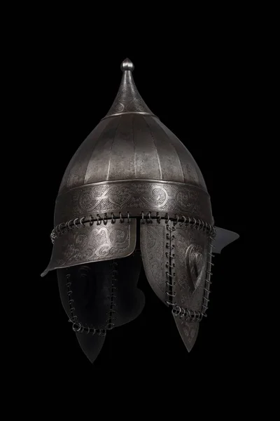 medieval knight helmet Checak with ornament on black background