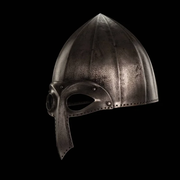 medieval Norman helmet with a sneaker on a  background.