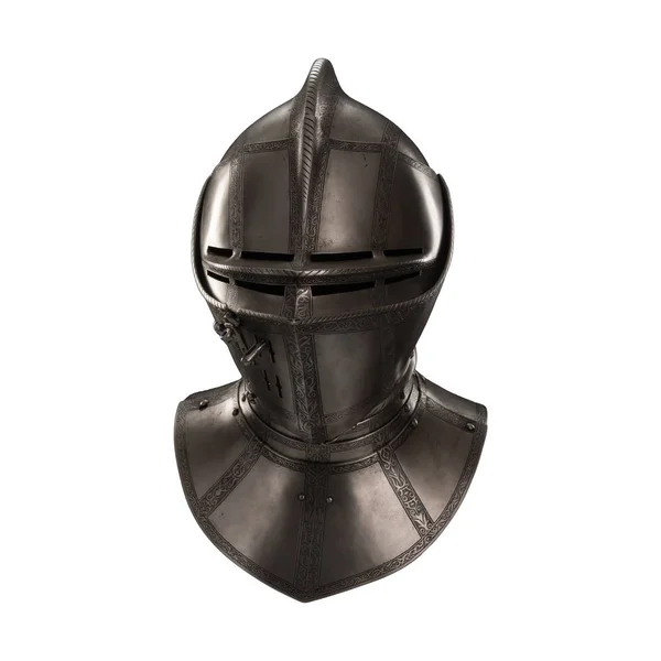 medieval knightly Italian helmet Armet, period of the 16th century, on a white background.