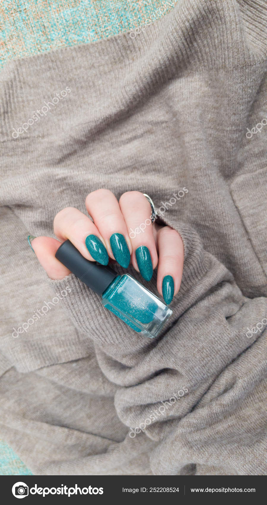 Close View Female Hand Long Nails Container Green Nail Polish Stock Photo Image By C Kozlik 252208524