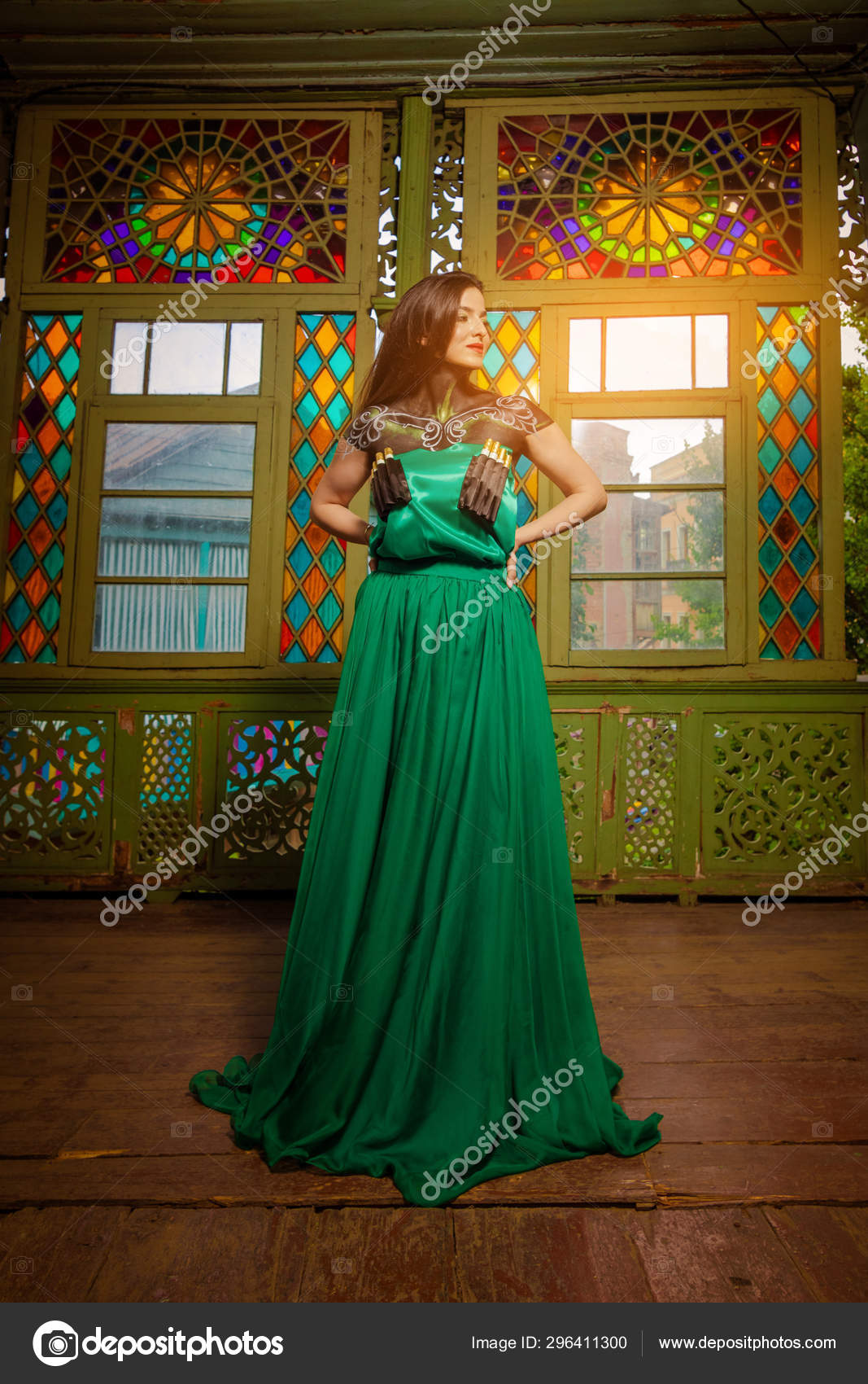 green oriental dress