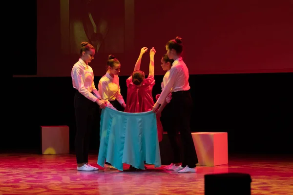 Dancer Actors perform on the theater stage in a dance show musical