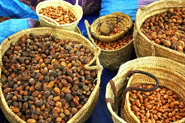 Porcas de Argan e fabricação de óleo em galinheiro — Fotografia de Stock