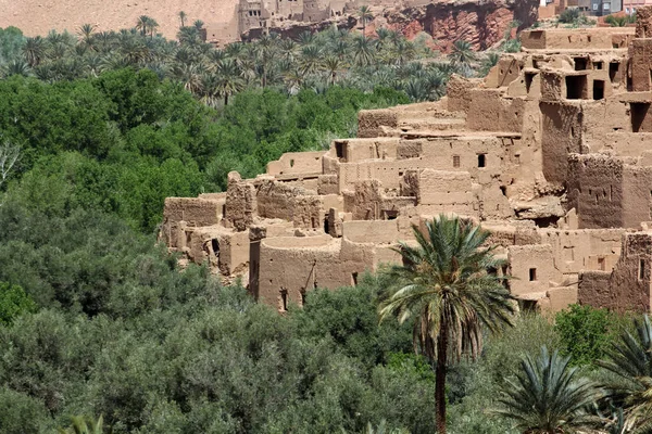 Moroccos Desertic 乡村的古 Kasbah 与周围的沙漠和棕榈树 — 图库照片