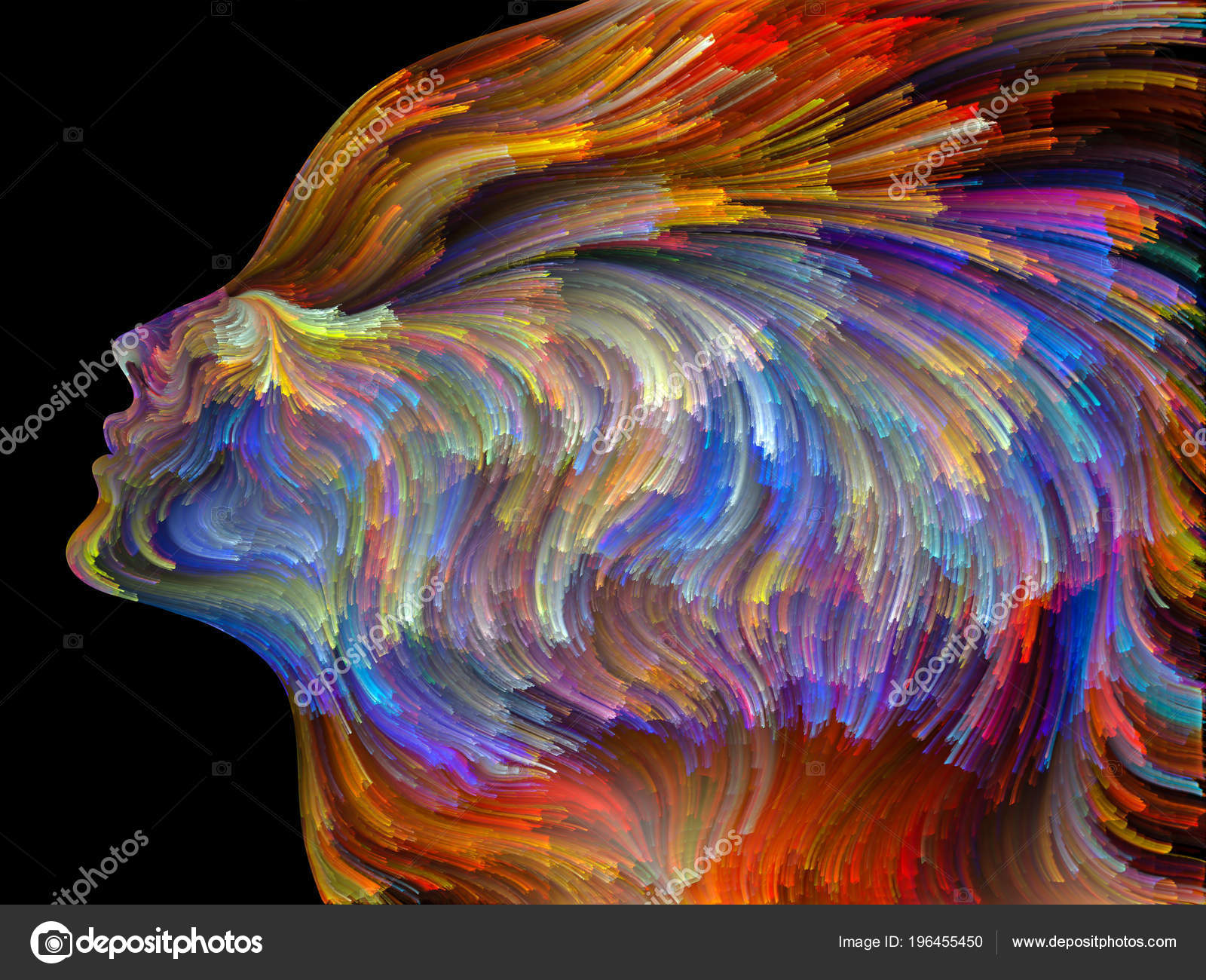 Face Color Series Interplay Human Profile Colorful Lines Moving Face Color Series Interplay Human Profile Colorful Lines Moving Paint Stock Photo