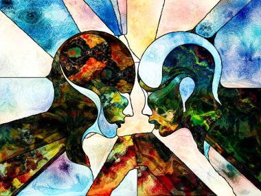 Vitray sonsuza dek serisi. Görsel kompozisyon bir insan profili, simge ve renk desen için hoş tasarım, yaratıcılık ve hayal gücü üzerinde çalışır