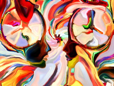 Vitray sonsuza dek serisi. Organik patters birlik zaman ve kafasında belirten tasvir iç saati aramalar ile insan profilleri.