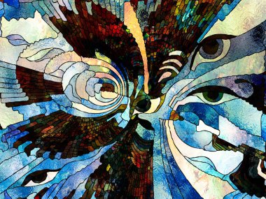 Vitray sonsuza dek serisi. Zemin rengi parçaları, şekil desen ve Tasarım sanat, Uzay Bölümü ve bu konuda simgelerden oluşan