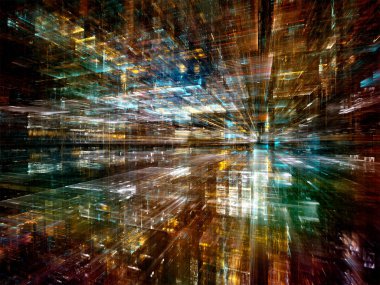 Dijital City serisi. Üç boyutlu Fraktallar ve bilgisayarlar, bilim, sanal gerçeklik ve modern teknoloji projeleri için fon olarak hizmet etmek için ışıkları bileşimi