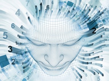 3D render - zihin alan serisi. Tel kafes insan modeli ve fraktal patters yapay zeka, bilim ve teknoloji konusunda başkanı düzenlenmesi